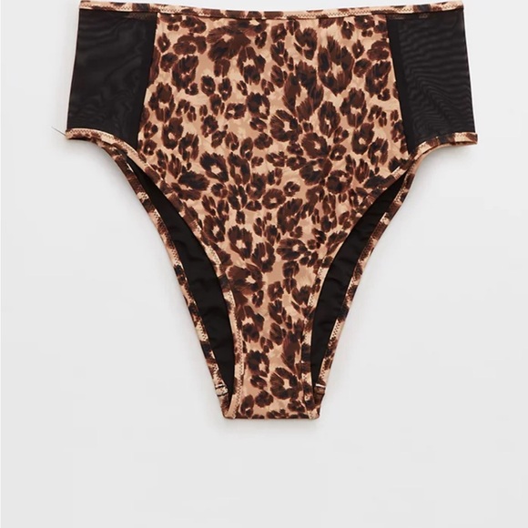 Aerie Leopard Mesh High Cut Cheeky Bikini Bottom & Top Set Size S - Picture 11 of 16
